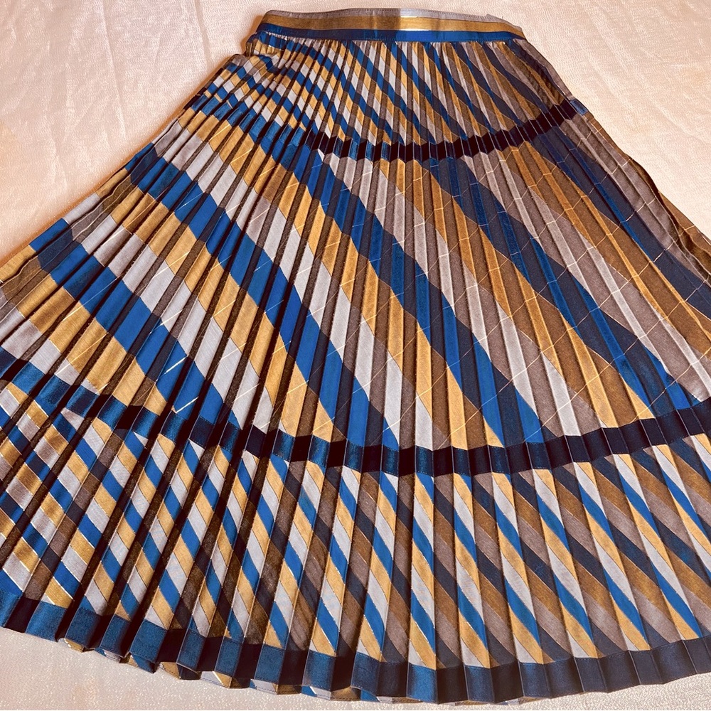 Vintage 1970s  Luis Mari Custom Geometric Print Pleated Skirt 💙💛